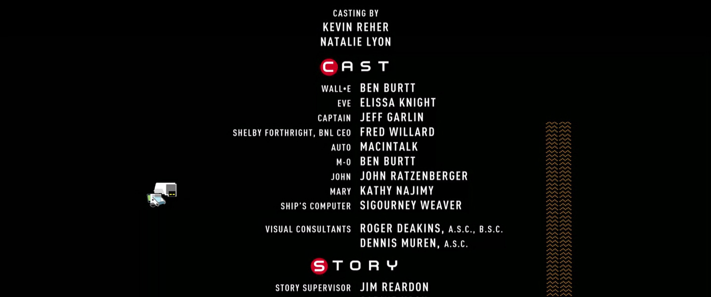 End credits. Walle credits. Wall·e (2008) end credits. Wall-e credits. Wall-e end credits.